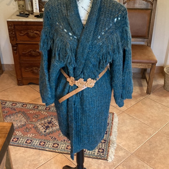 Stevie Fringed Green Knit Kimono One Size - Picture 2 of 7